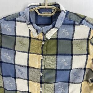 Classic Elements Womens Top Plus 18W Blue Green Yellow Plaid 100% Cotton